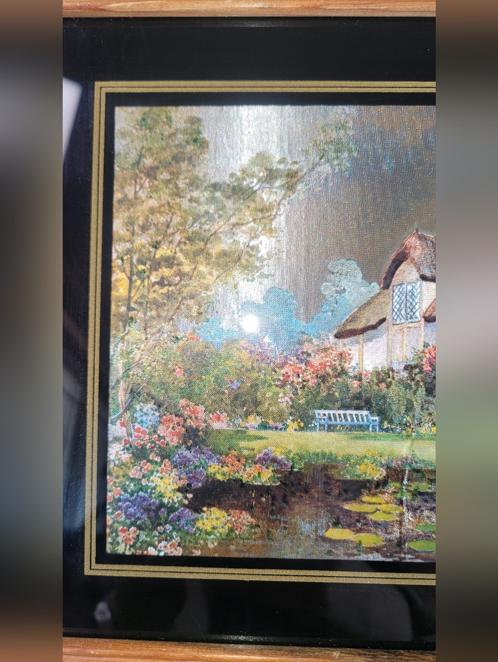 Vintage Foil Print Dufex Cottage By The Lake 70s - Picture 14 of 16